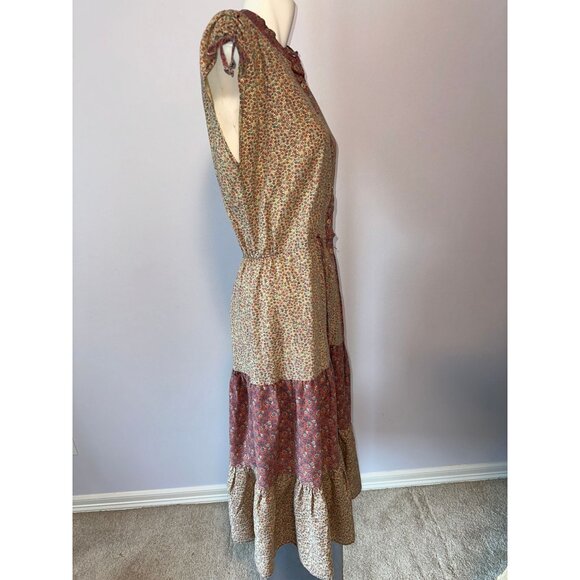 Vtg 70s Pink Calico Floral Sleeveless Boho Hippie Dress Cotton Size 16 Blouson - Picture 5 of 7